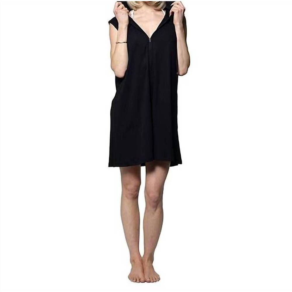 NEW J.VALDI zip up hooded cover up dress in black